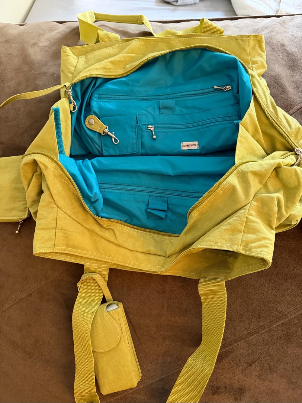 Travelers Yellow Canvas Tote Bag with Card Pouch - Picture 3 of 11